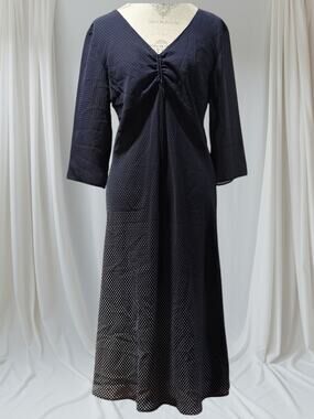 Vintage ICE White Polka Dot Blue 3/4 Sleeved Sheer Like Dress